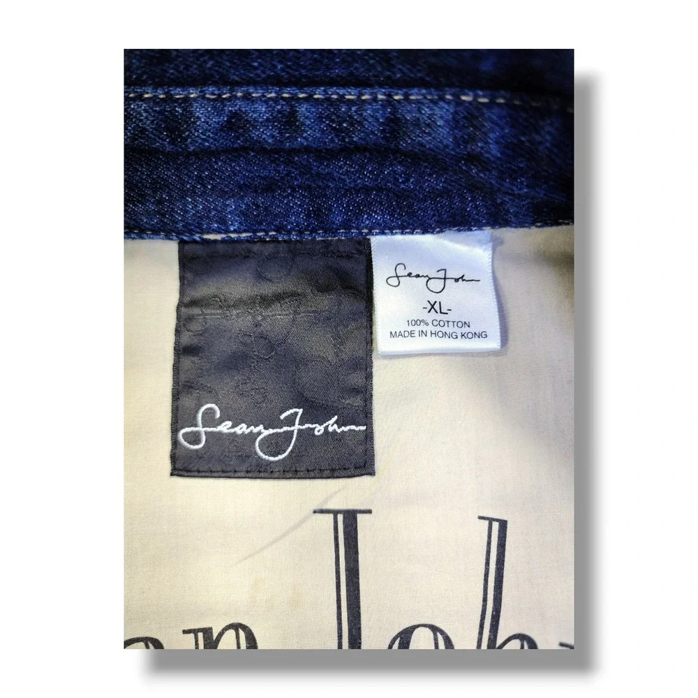 Vintage Sean John Collection Button Up Blue‎ Cotton Denim Y2K Jacket Men's XL